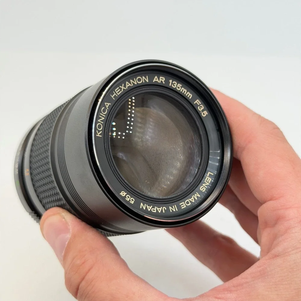 Konica Hexanon AR 135mm F3.5 Telephoto Prime Lens with Case and Caps Japan